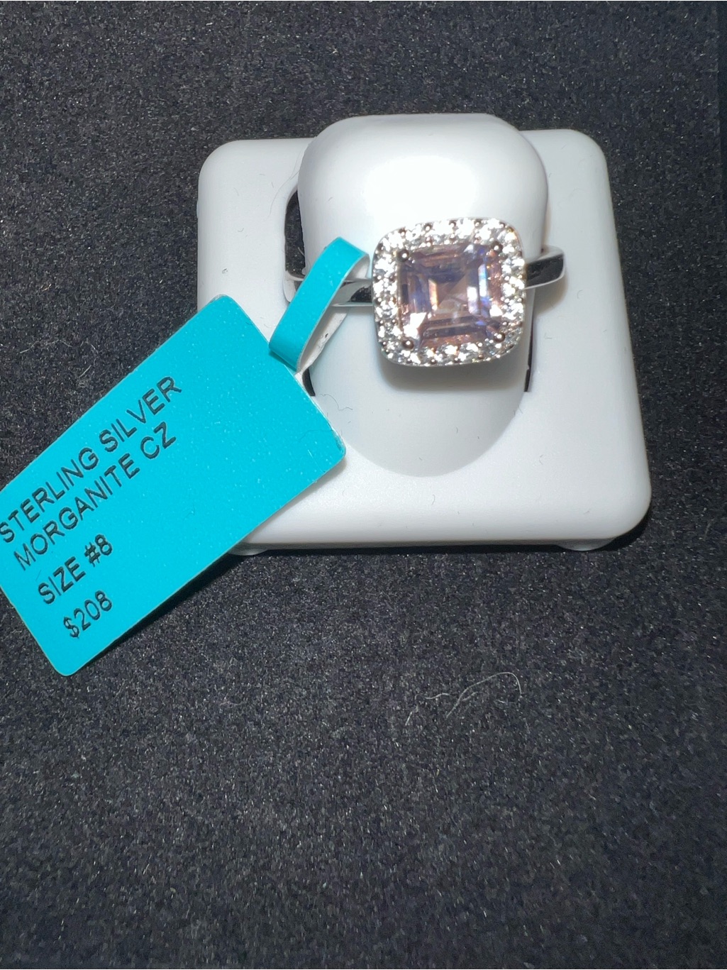 Sterling Silver Morganite Cz Halo Ring - Pink Center Size 8